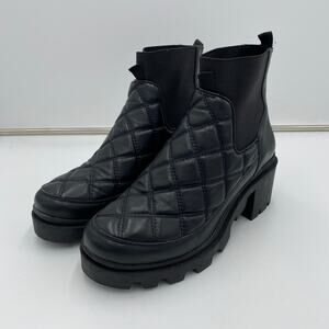 Steve Madden Black Adrian Quilted Vegan Leather Chucky Platform Boots Size 10